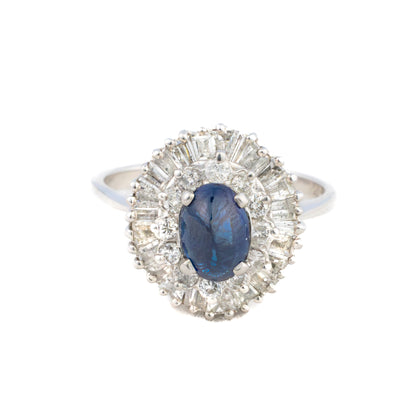 Round & Baguette Cut Double Halo Sapphire and Diamond Ring