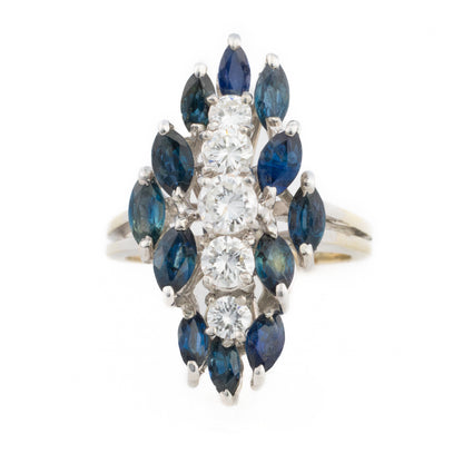 Sapphire and Diamond Cluster Ring