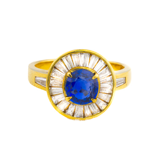 Sapphire and Diamond Baguette Halo Ring