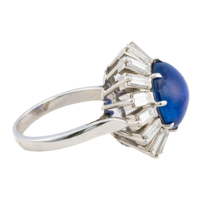 Cabochon Sapphire and Diamond Baguette Halo Ring