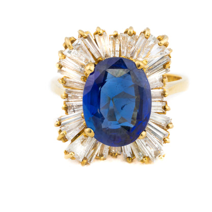 Oval Sapphire and Diamond Baguette Cluster Ring