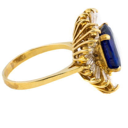 Oval Sapphire and Diamond Baguette Cluster Ring