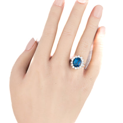 Platinum Sapphire and Diamond Halo Ring
