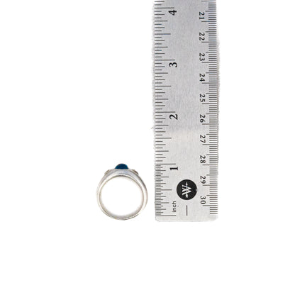 Platinum Cabochon Sapphire and Diamond Three Stone Gypsy Ring