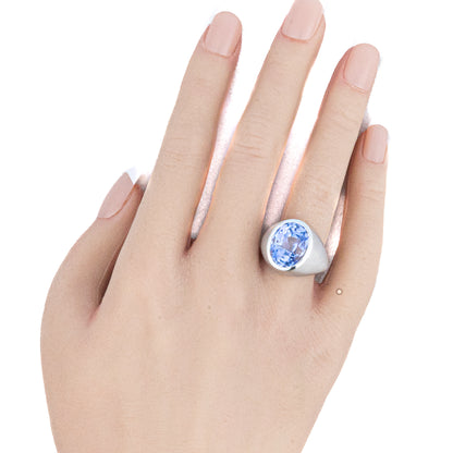 Solitaire Sapphire Matte White Gold Ring