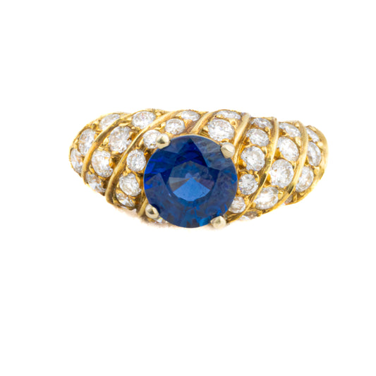 Sapphire and Diamond Spiral Ring