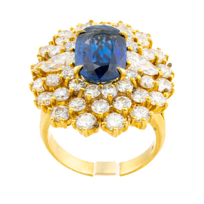 Oval Cut Sapphire Diamond Halo Cluster Ring