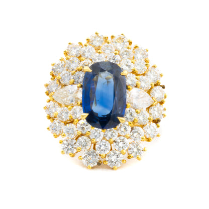 Oval Cut Sapphire Diamond Halo Cluster Ring