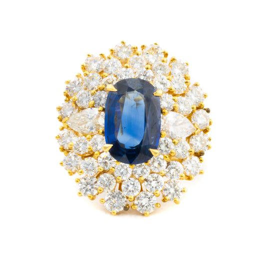 Oval Cut Sapphire Diamond Halo Cluster Ring