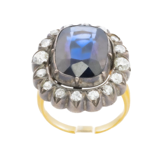 Antique Sapphire and Diamond Halo Ring