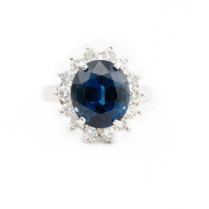 Platinum Sapphire and Diamond Halo Ring