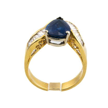 Pear Cut Sapphire and Diamond Baguette Ring