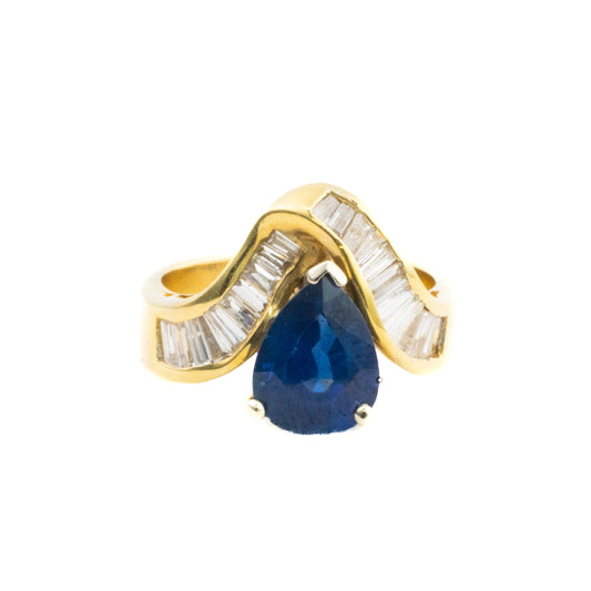Pear Cut Sapphire and Diamond Baguette Ring