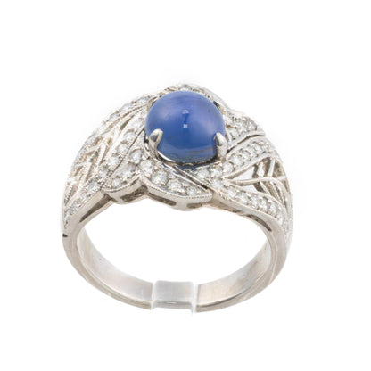 Platinum Diamond and Star Sapphire Open Filigree Ring