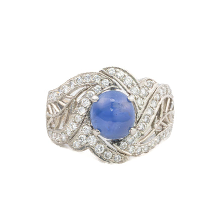 Platinum Diamond and Star Sapphire Open Filigree Ring