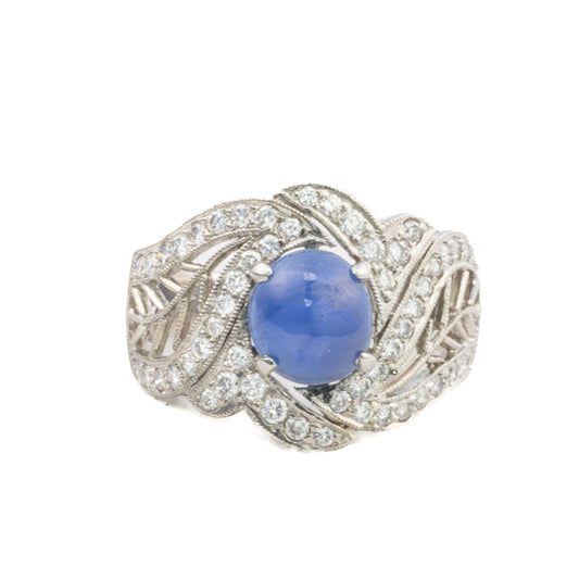 Platinum Diamond and Star Sapphire Open Filigree Ring