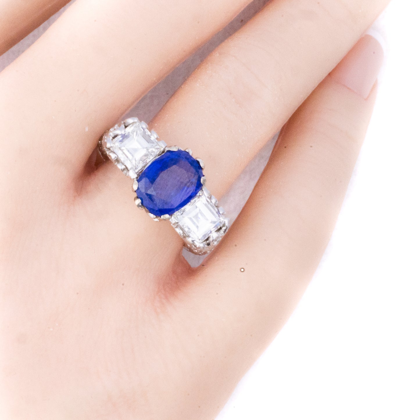 Art Deco Platinum Sapphire and Diamond Ring, Circa 1920