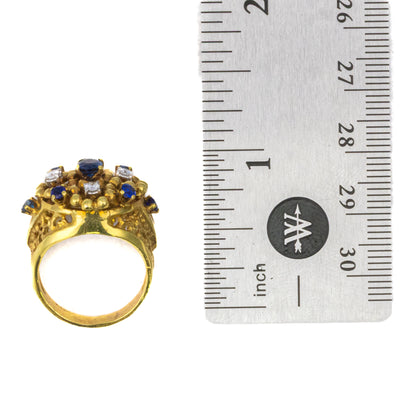 Blue Sapphire and Diamond Floral Cluster Ring