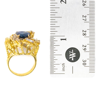 Rose Cut Diamond and Oval Cut Sapphire Flower Ring