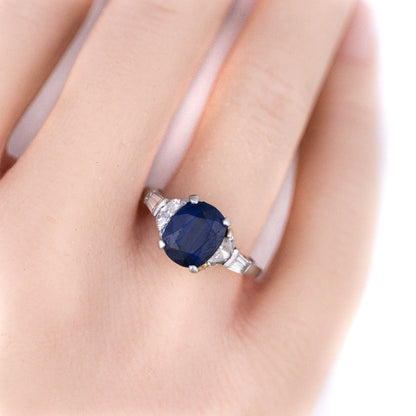 Fougeray Platinum Oval Sapphire and Diamond Ring