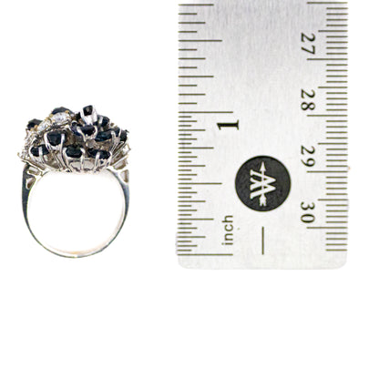 White Gold Sapphire and Diamond Cocktail Cluster Ring