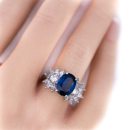 Platinum Sapphire and Diamond Cluster Ring