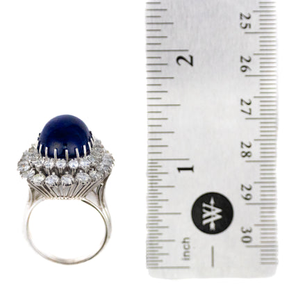 Cabochon Oval Cut Sapphire Double Halo Diamond Cocktail Ring