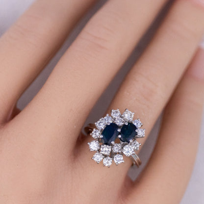 Oval Cut Sapphires and Brilliant Cut Diamonds Cluster Ring
