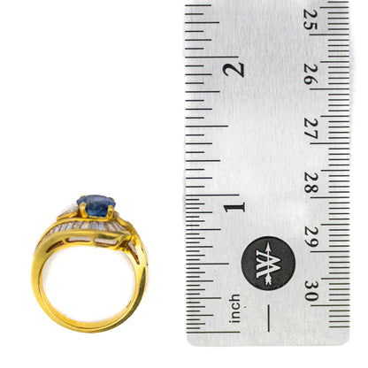 Oval Cut Sapphire Baguette Diamond Halo Ring