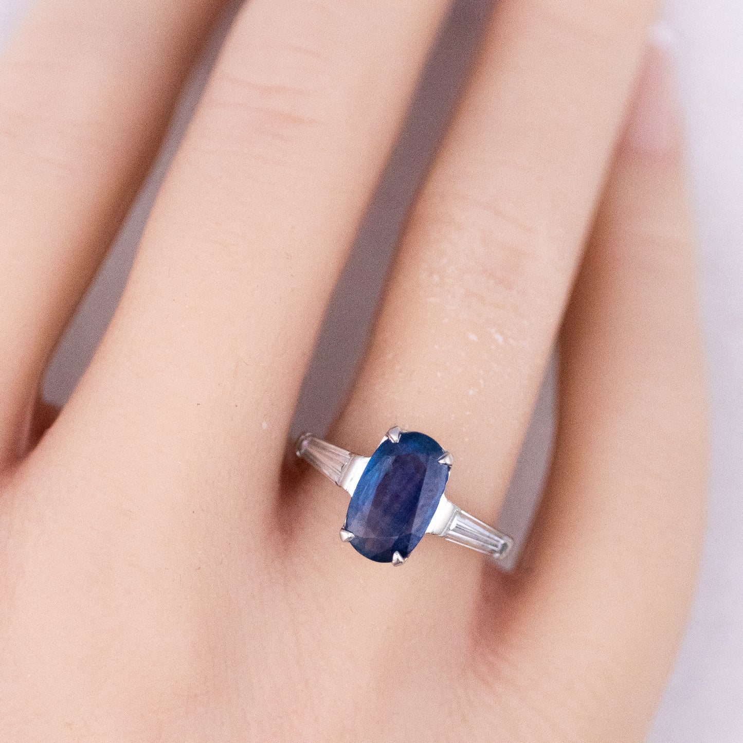 Oval Cut Sapphire & Tapered Baguette Diamond Ring