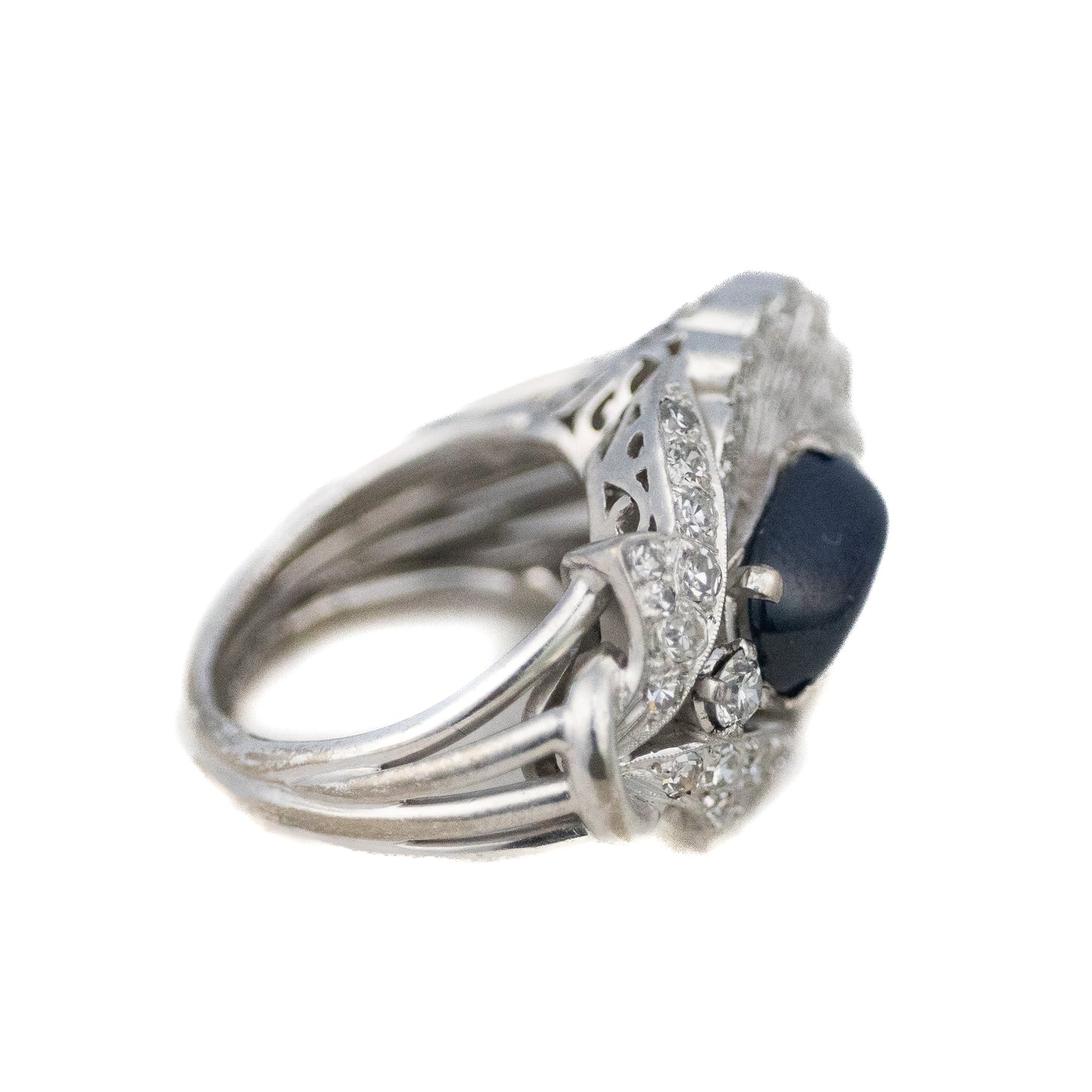 Platinum Cabochon Sapphire and Diamond Ring