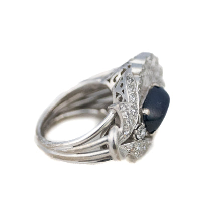 Platinum Cabochon Sapphire and Diamond Ring