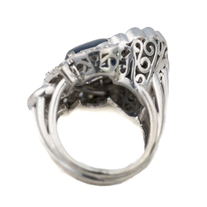 Platinum Cabochon Sapphire and Diamond Ring