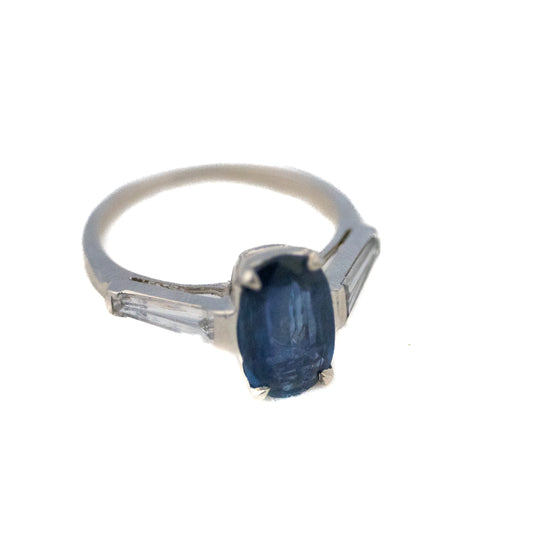 Oval Cut Sapphire & Tapered Baguette Diamond Ring