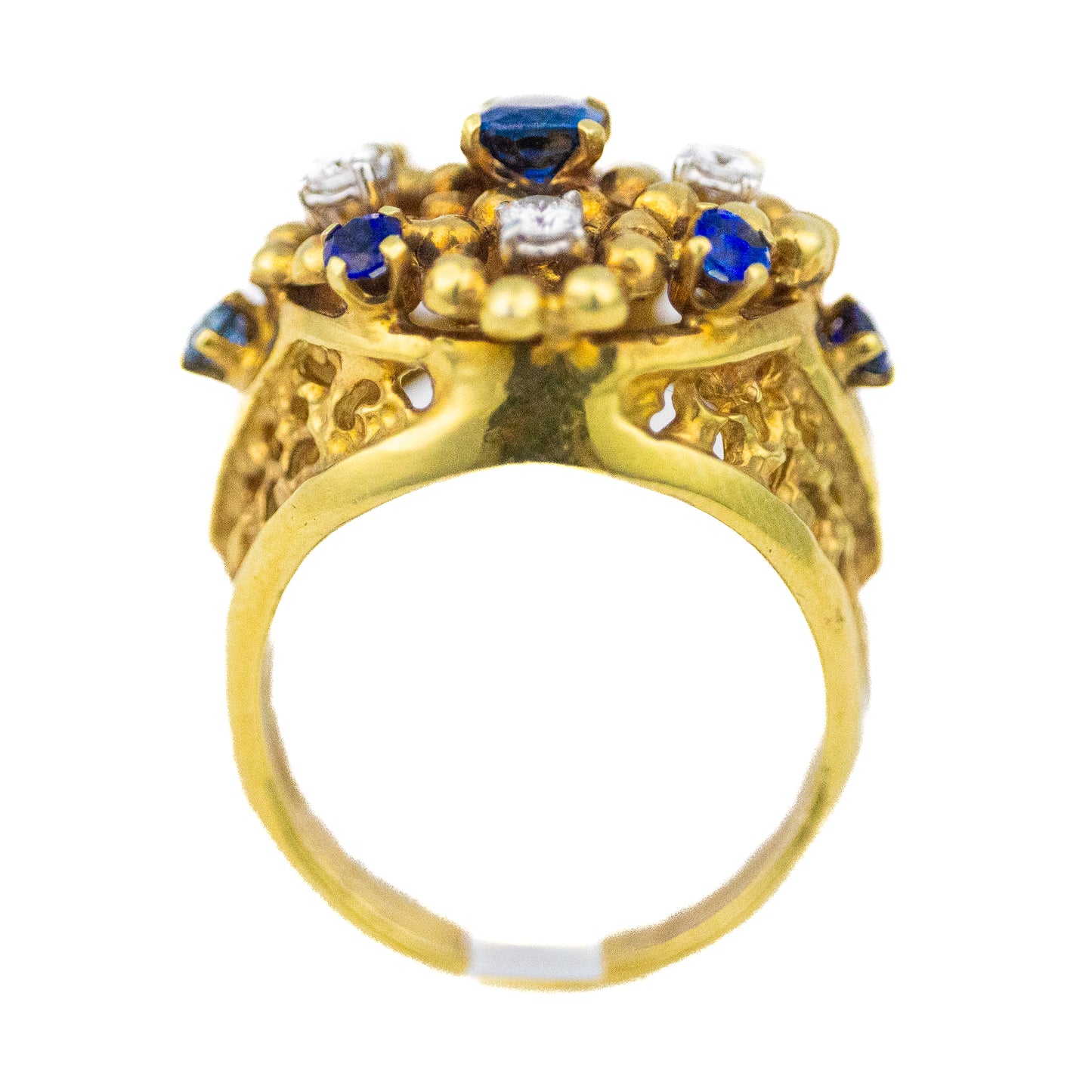 Blue Sapphire and Diamond Floral Cluster Ring