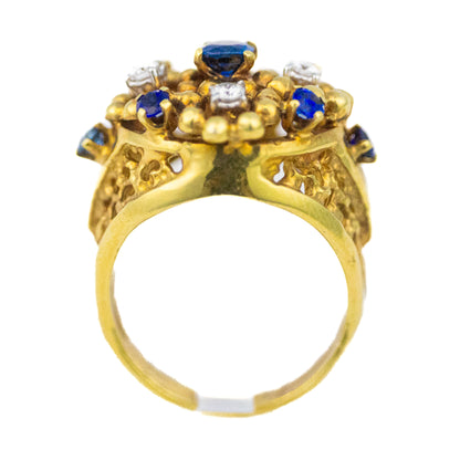 Blue Sapphire and Diamond Floral Cluster Ring