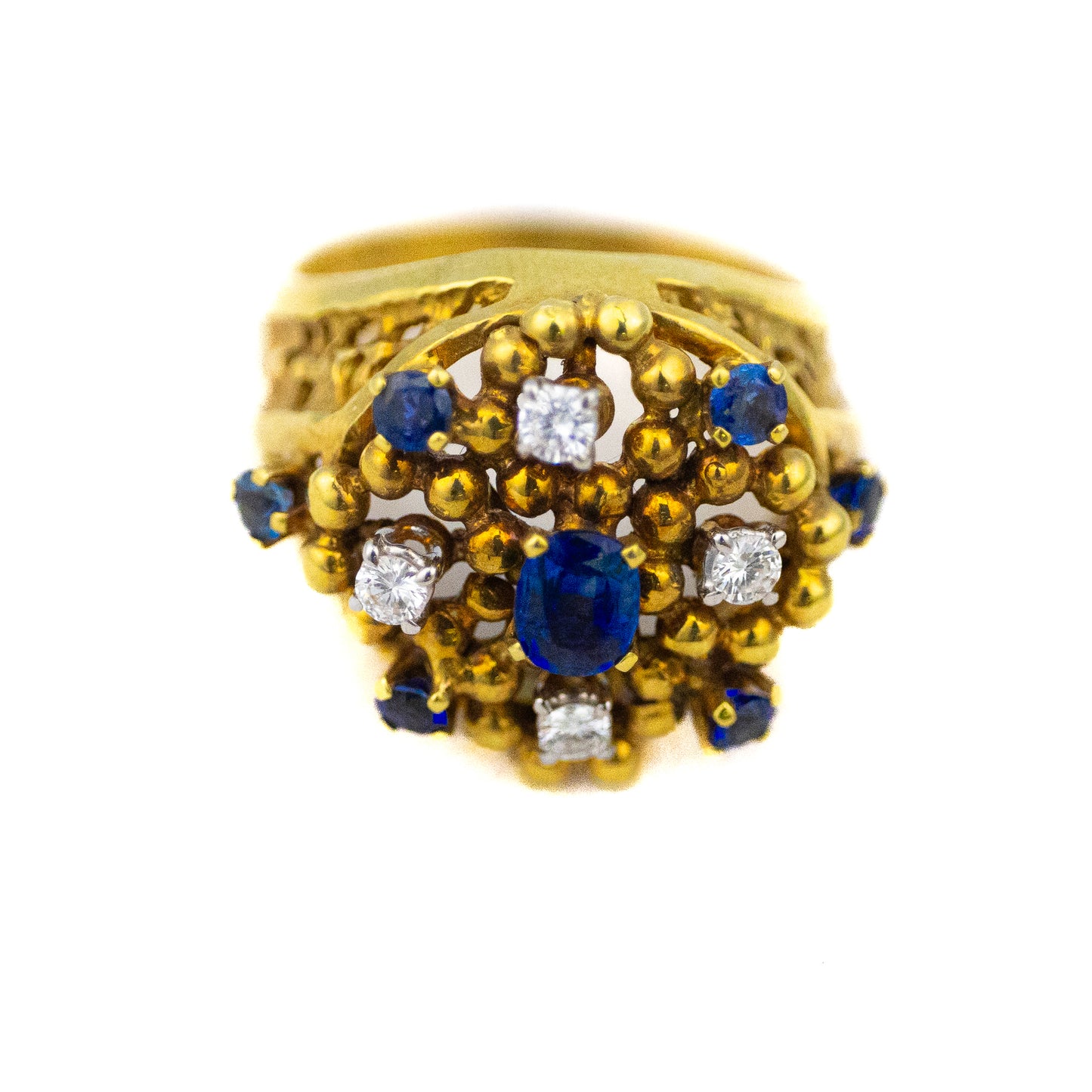 Blue Sapphire and Diamond Floral Cluster Ring