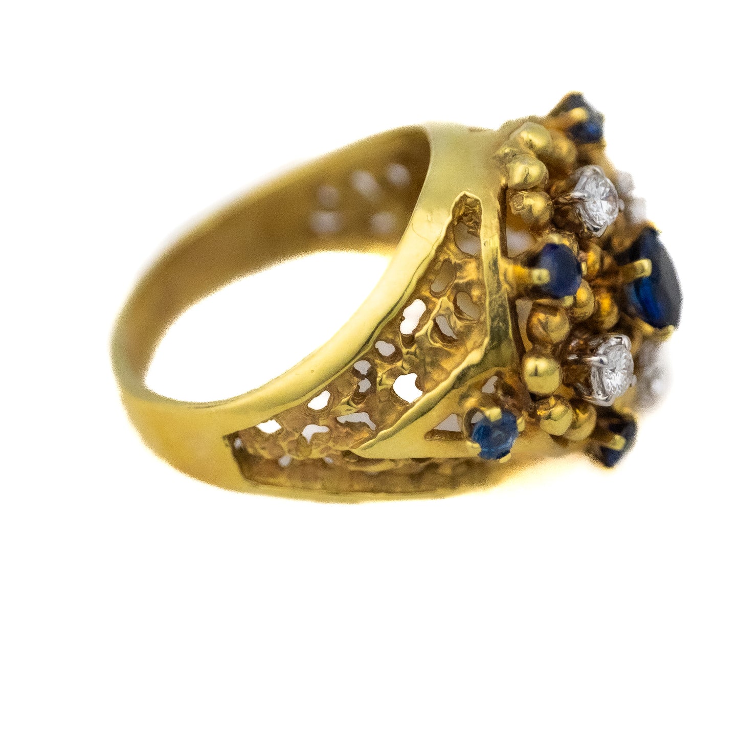 Blue Sapphire and Diamond Floral Cluster Ring