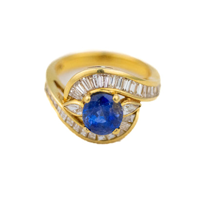 Oval Cut Sapphire Baguette Diamond Halo Ring