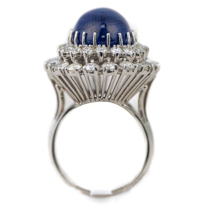 Cabochon Oval Cut Sapphire Double Halo Diamond Cocktail Ring