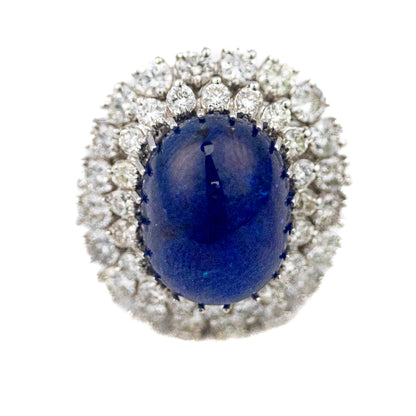 Cabochon Oval Cut Sapphire Double Halo Diamond Cocktail Ring
