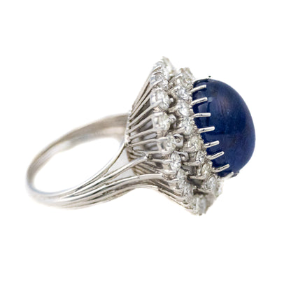 Cabochon Oval Cut Sapphire Double Halo Diamond Cocktail Ring