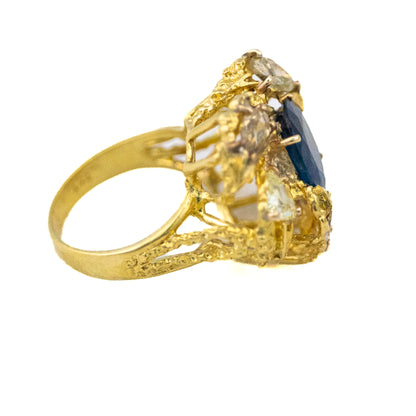 Rose Cut Diamond and Oval Cut Sapphire Flower Ring