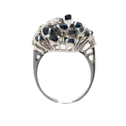 White Gold Sapphire and Diamond Cocktail Cluster Ring