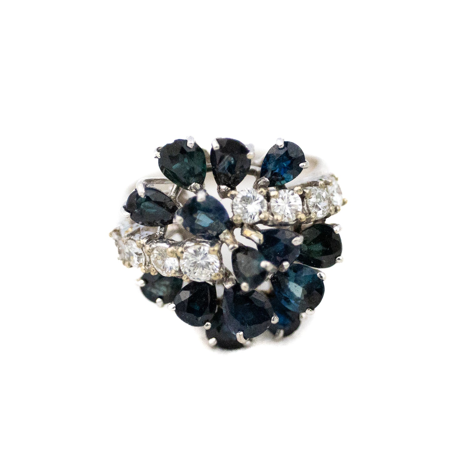 White Gold Sapphire and Diamond Cocktail Cluster Ring