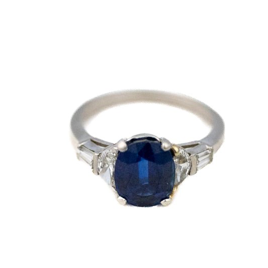 Fougeray Platinum Oval Sapphire and Diamond Ring