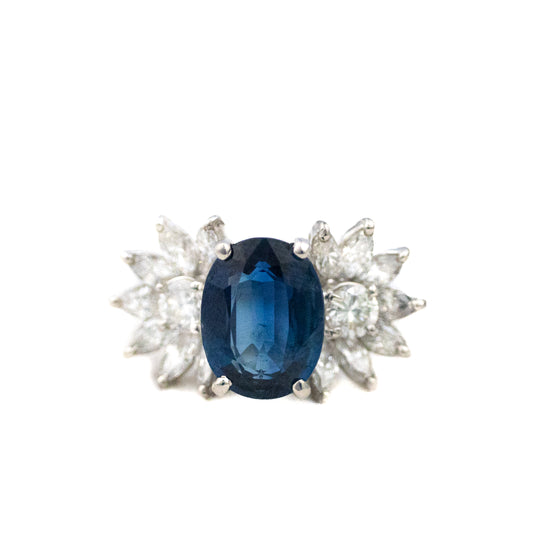Platinum Sapphire and Diamond Cluster Ring