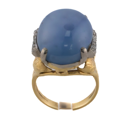 Gold Star Sapphire Cabochon Ring with Diamond Accents