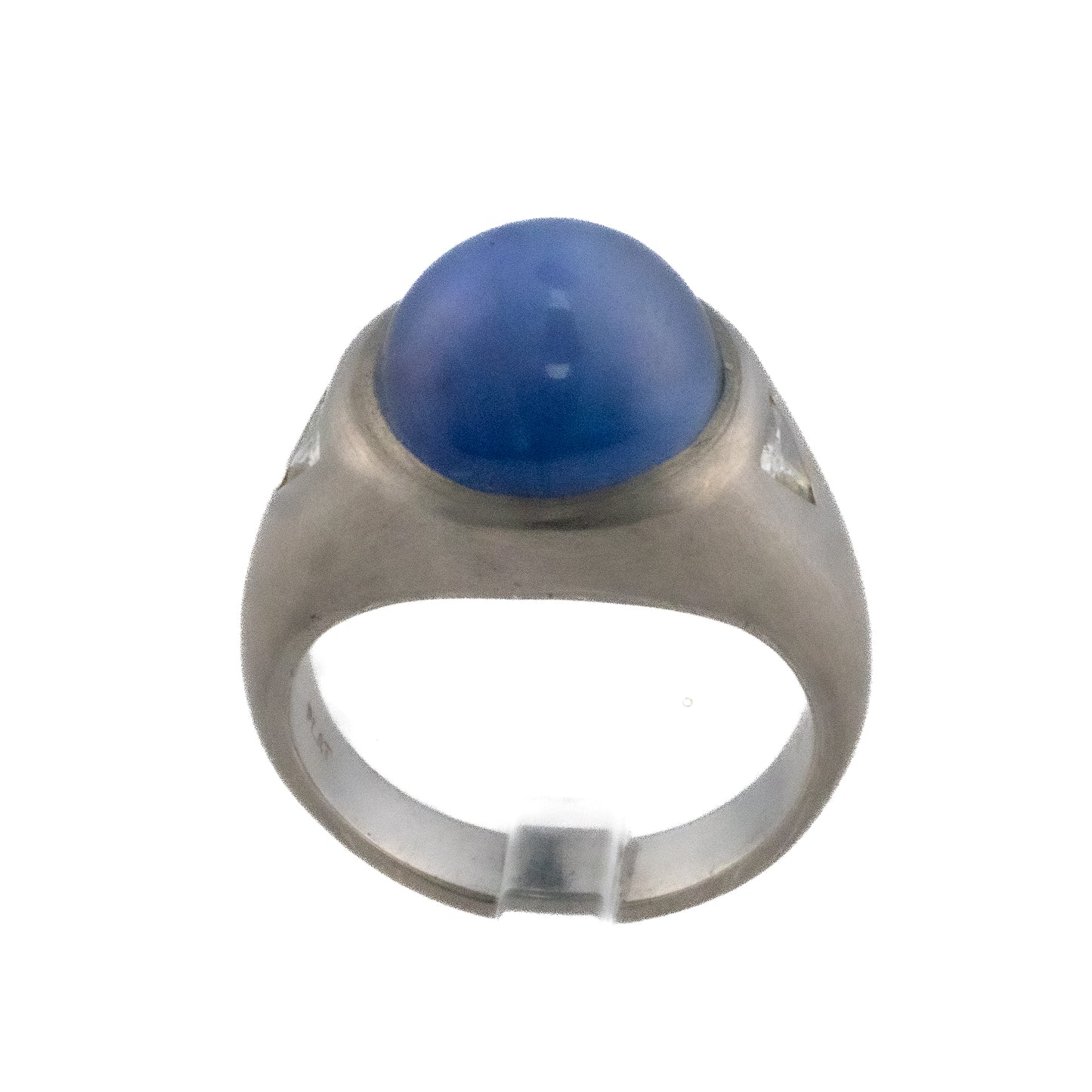 Platinum Star Sapphire with Trillion Cut Side Diamond Solitaire Ring