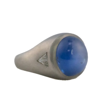 Platinum Star Sapphire with Trillion Cut Side Diamond Solitaire Ring